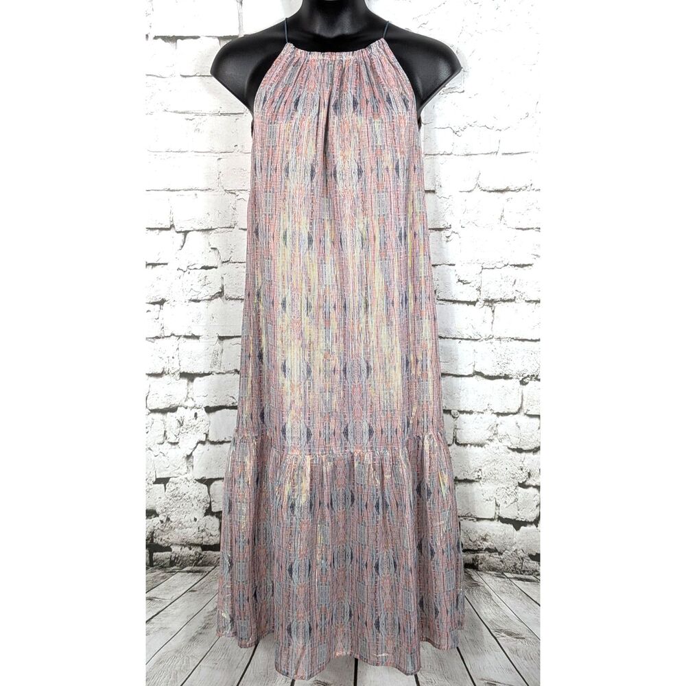 WORLD MARKET Estrella Shimmer Metallic Stripe Tiered Midaxi Dress Ethereal L/XL